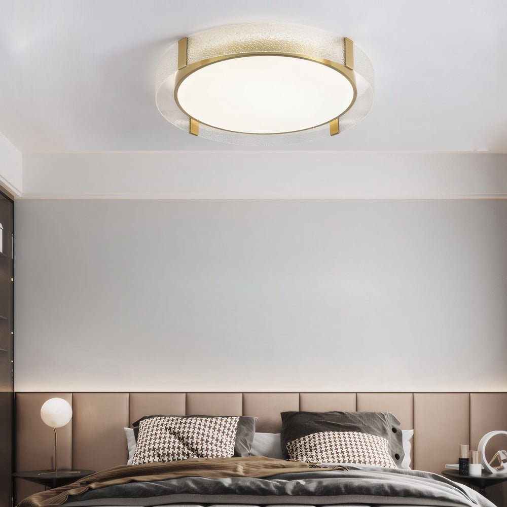 Round Copper Water Ripple Glass Flush Mount Ceiling Light