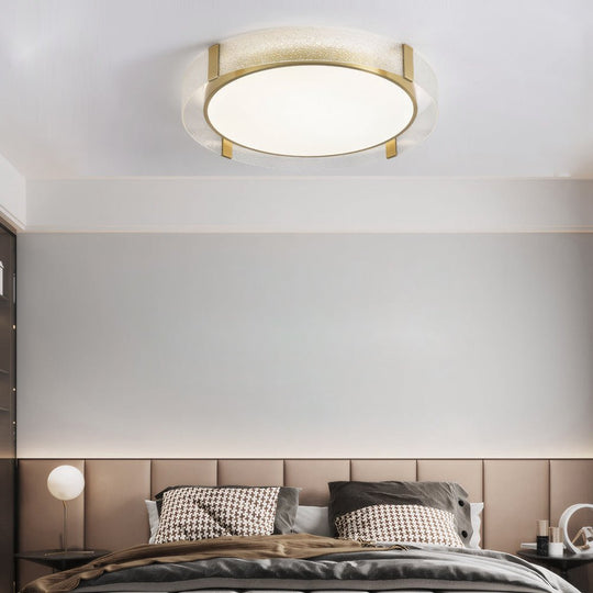 Round Copper Water Ripple Glass Flush Mount Ceiling Light