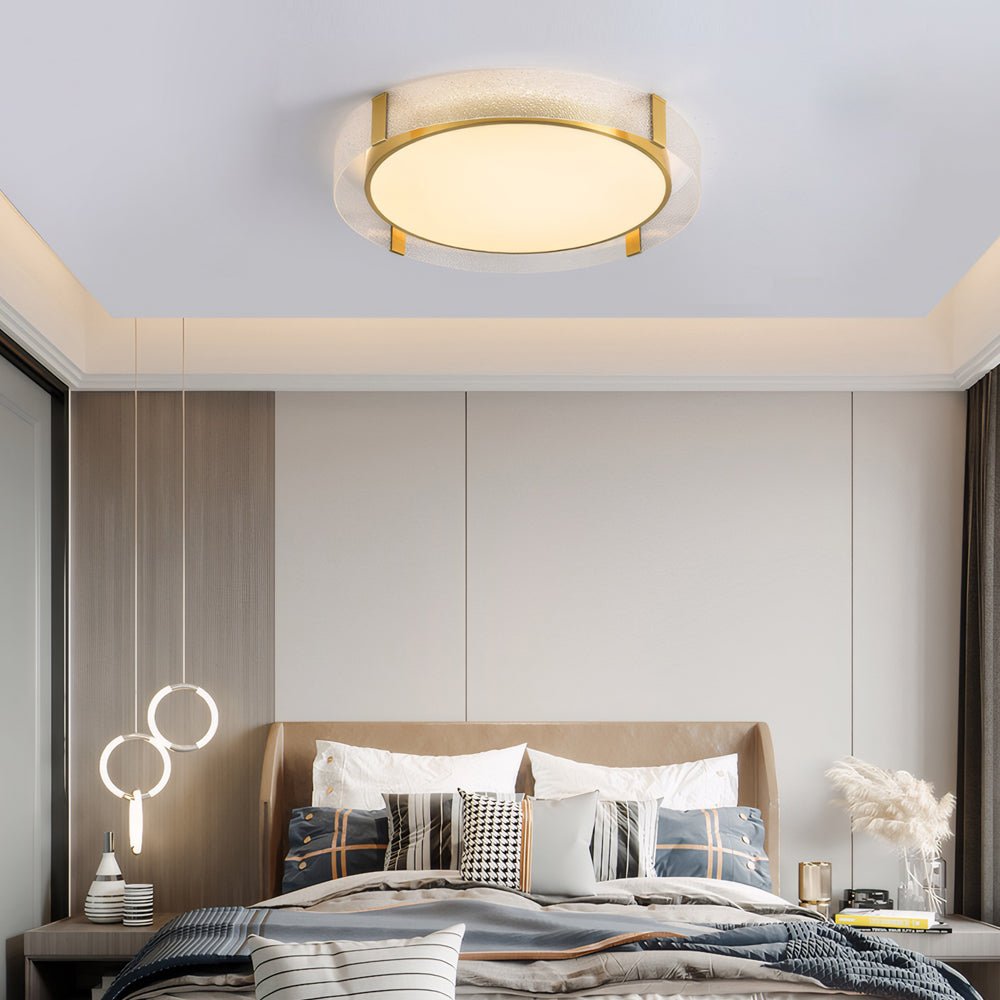 Round Copper Water Ripple Glass Flush Mount Ceiling Light