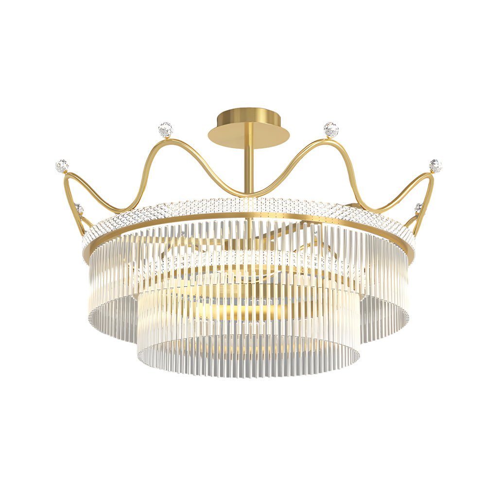 Round Crystal Crown Chandelier with 3-Step Dimming