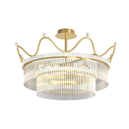 Round Crystal Crown Chandelier with 3-Step Dimming