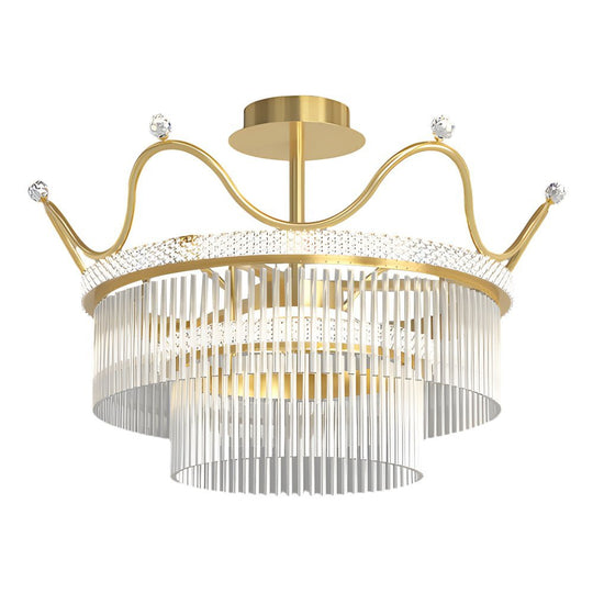 Round Crystal Crown Chandelier with 3-Step Dimming