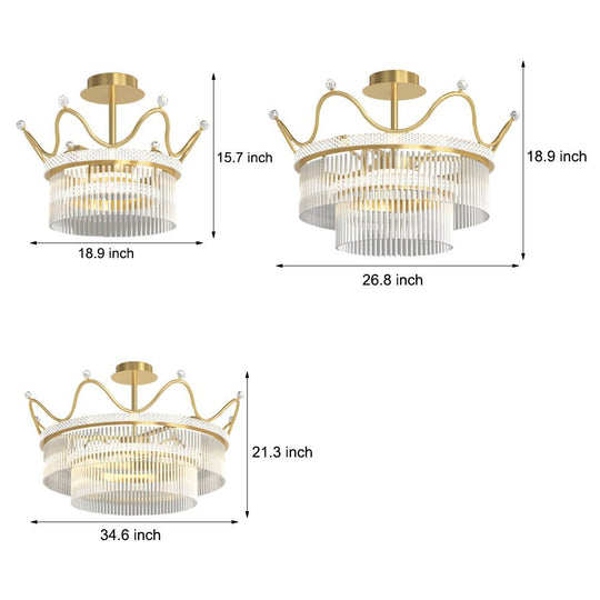 Round Crystal Crown Chandelier with 3-Step Dimming