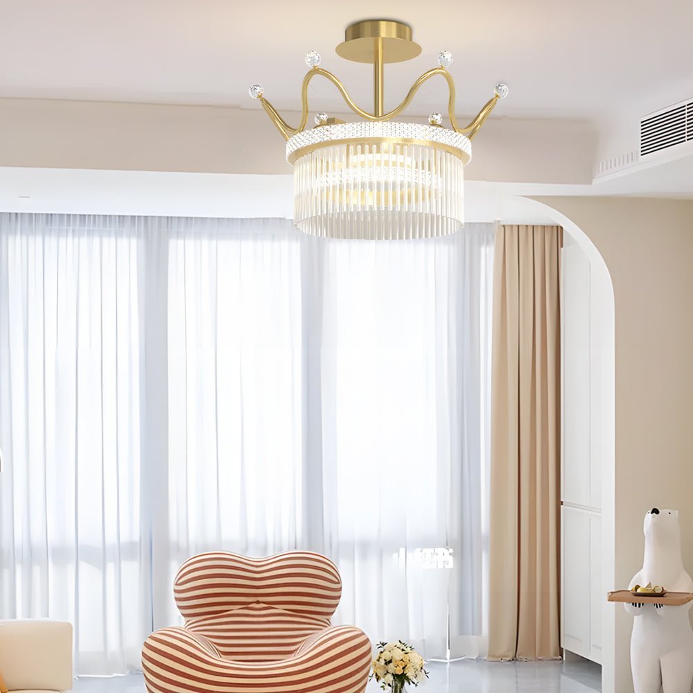 Round Crystal Crown Chandelier with 3-Step Dimming