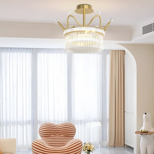Round Crystal Crown Chandelier with 3-Step Dimming