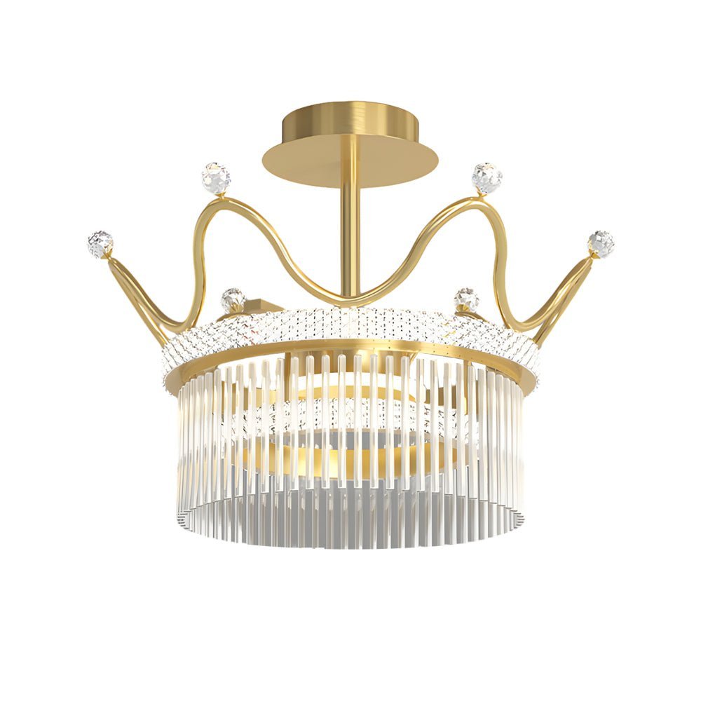Round Crystal Crown Chandelier with 3-Step Dimming