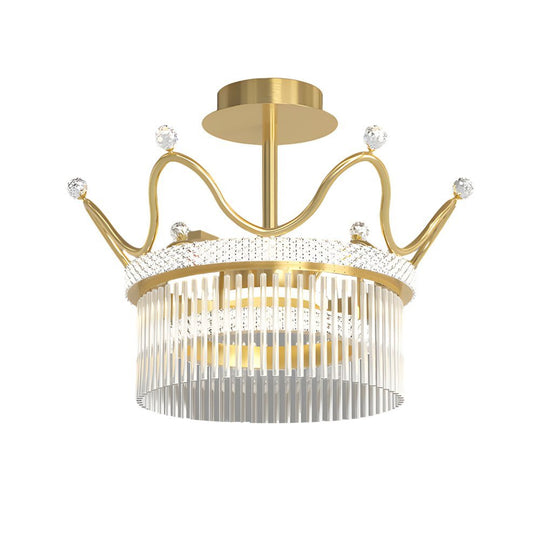 Round Crystal Crown Chandelier with 3-Step Dimming