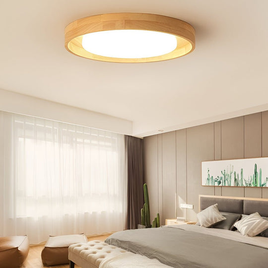Round Dimmable LED Wooden Nordic Ceiling Light Flush Mount Fixture