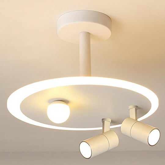 20" Round Dimmable Semi-Flush Mount LED Ceiling Light with 2 Adjustable Spotlights