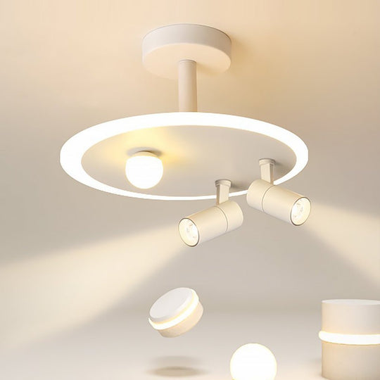 20" Round Dimmable Semi-Flush Mount LED Ceiling Light with 2 Adjustable Spotlights