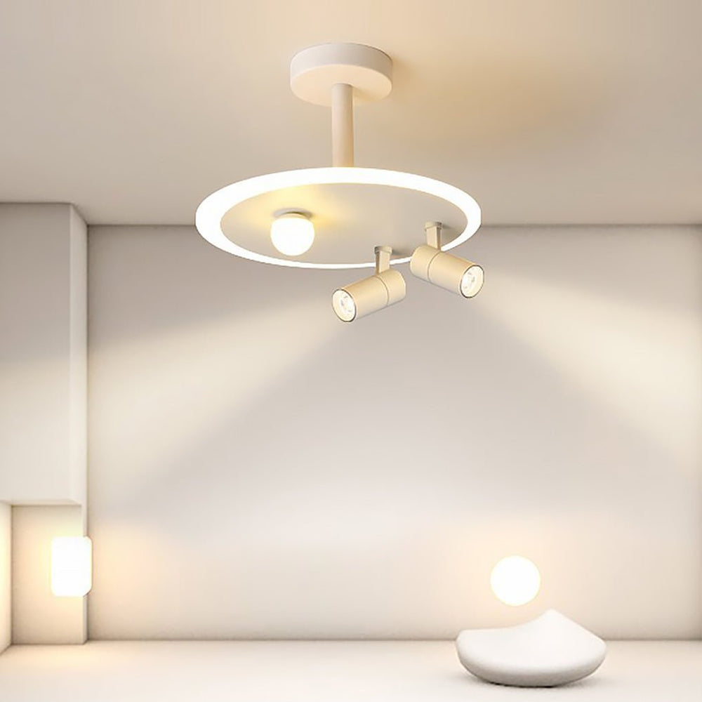 20" Round Dimmable Semi-Flush Mount LED Ceiling Light with 2 Adjustable Spotlights