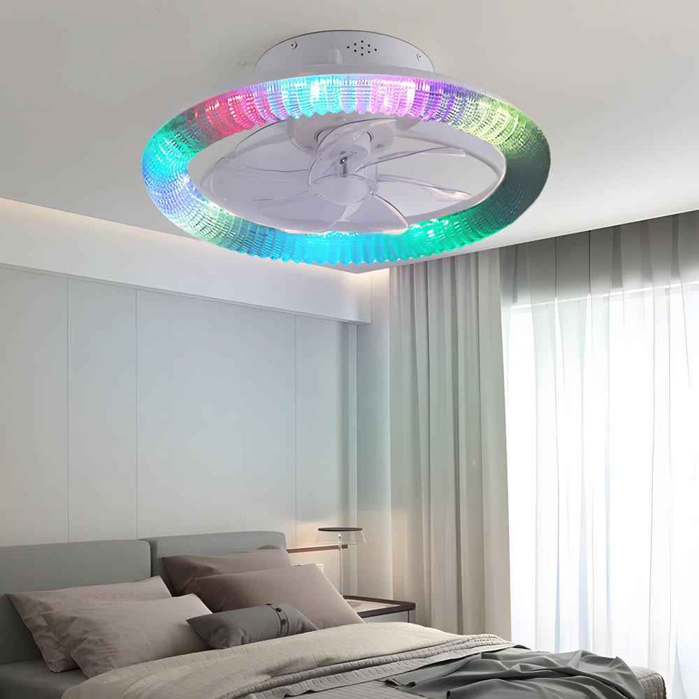 Round RGB Dimmable White Modern Ceiling Fan with Remote