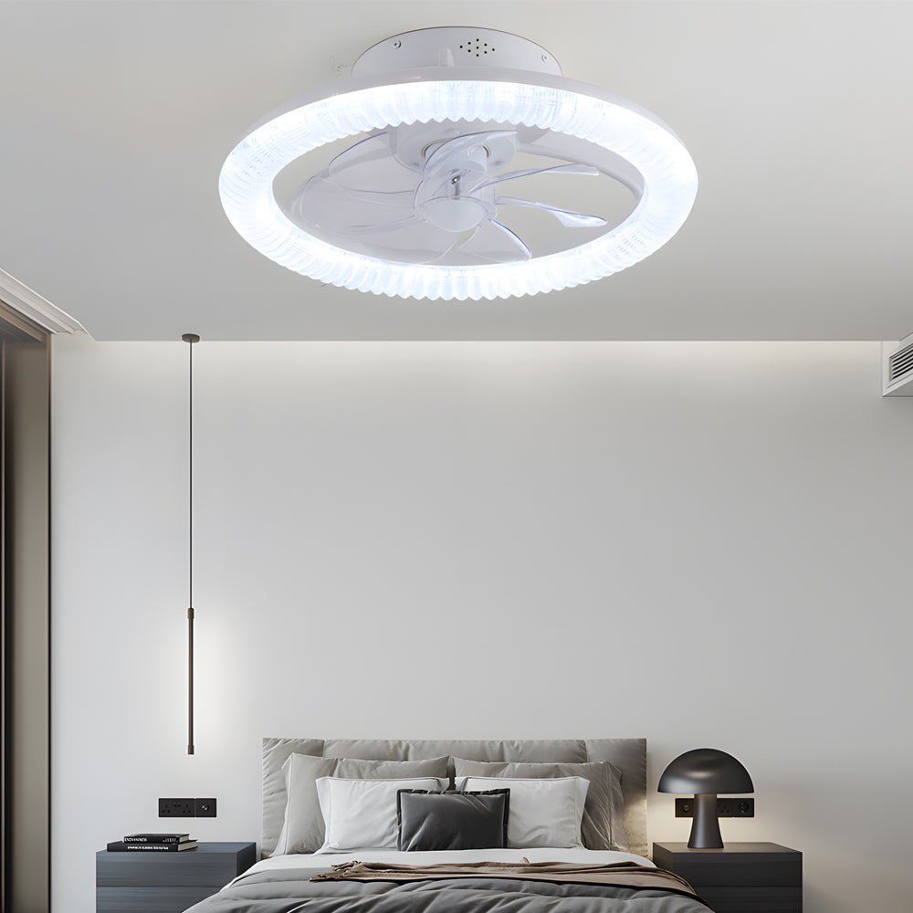 Round RGB Dimmable White Modern Ceiling Fan with Remote