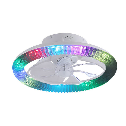Round RGB Dimmable White Modern Ceiling Fan with Remote
