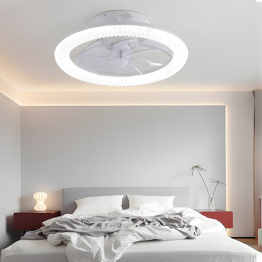 Round RGB Dimmable White Modern Ceiling Fan with Remote