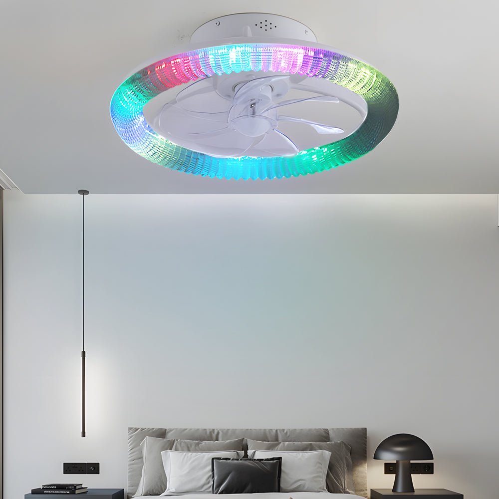 Round RGB Dimmable White Modern Ceiling Fan with Remote