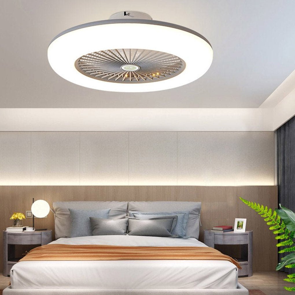 Round Flush Mount Bladeless Ceiling Fan with LED Light
