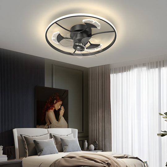 Round Ginkgo Leaves 3-Step Dimming Modern Ceiling Fan Light – Black or Gold