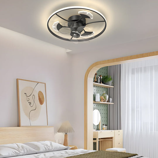 Round Ginkgo Leaves 3-Step Dimming Modern Ceiling Fan Light – Black or Gold
