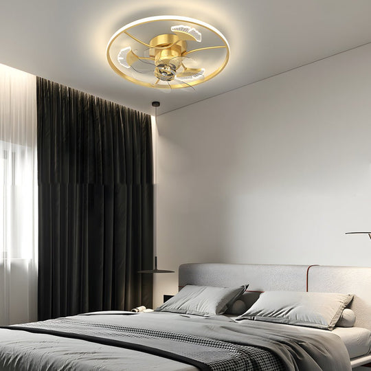 Round Ginkgo Leaves 3-Step Dimming Modern Ceiling Fan Light – Black or Gold
