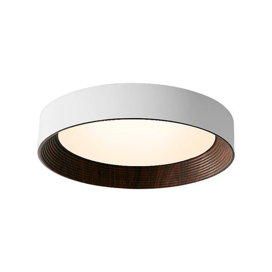 Round Iron Three Step Dimming Modern Wood Texture LED Ceiling Light Fixture