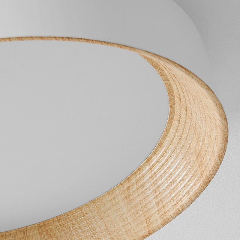 Round Iron Three Step Dimming Modern Wood Texture LED Ceiling Light Fixture
