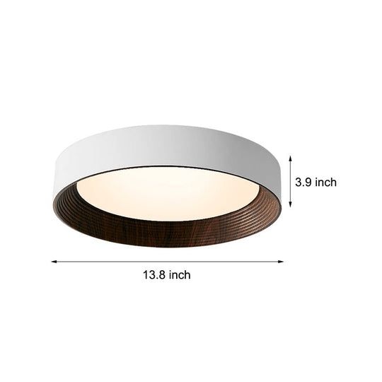 Round Iron Three Step Dimming Modern Wood Texture LED Ceiling Light Fixture