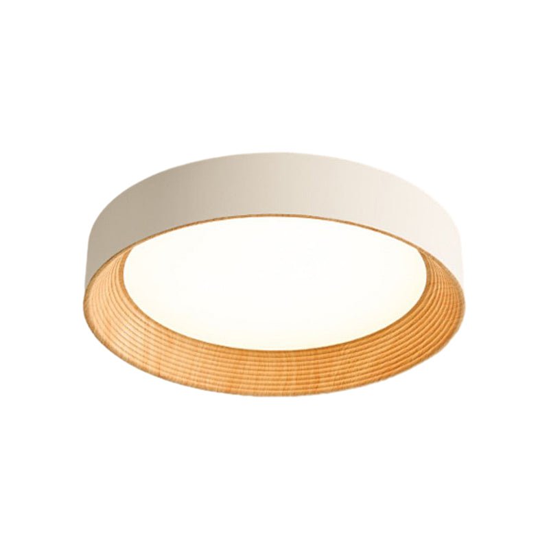 Round Iron Three Step Dimming Modern Wood Texture LED Ceiling Light Fixture