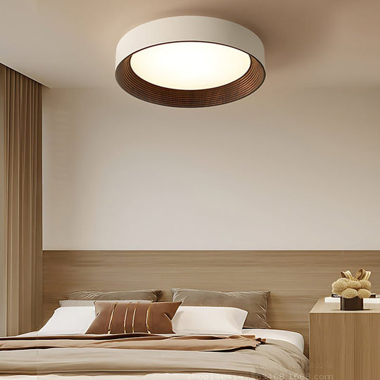 Round Iron Three Step Dimming Modern Wood Texture LED Ceiling Light Fixture