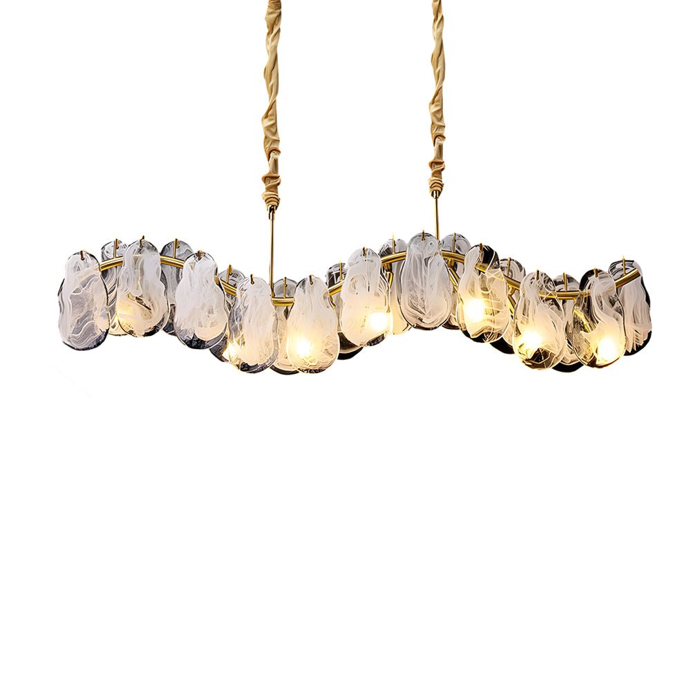 Round & Long Wave Glass Clouds LED Chandelier – 3-Step Dimming