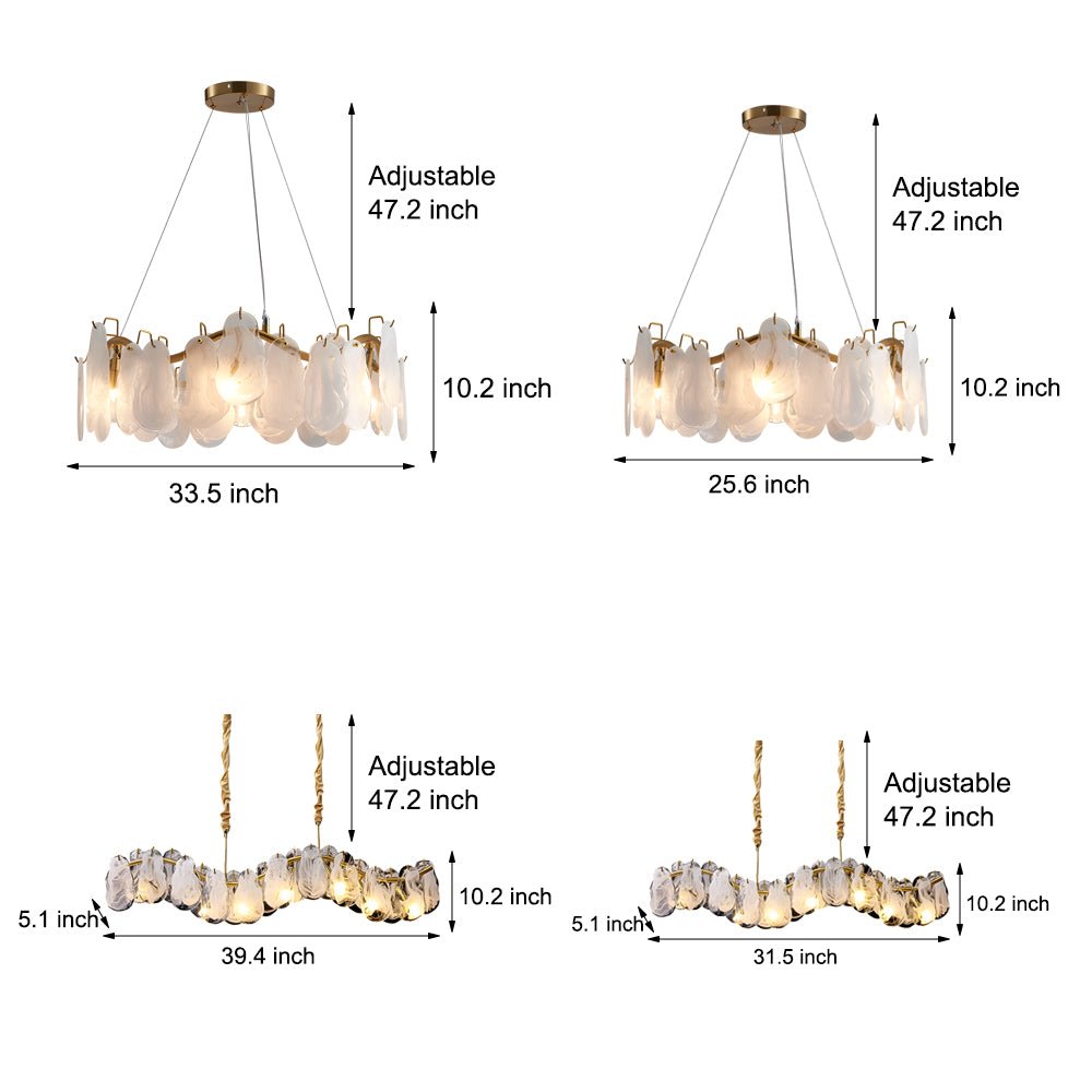 Round & Long Wave Glass Clouds LED Chandelier – 3-Step Dimming