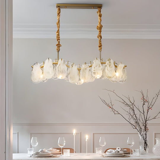Round & Long Wave Glass Clouds LED Chandelier – 3-Step Dimming