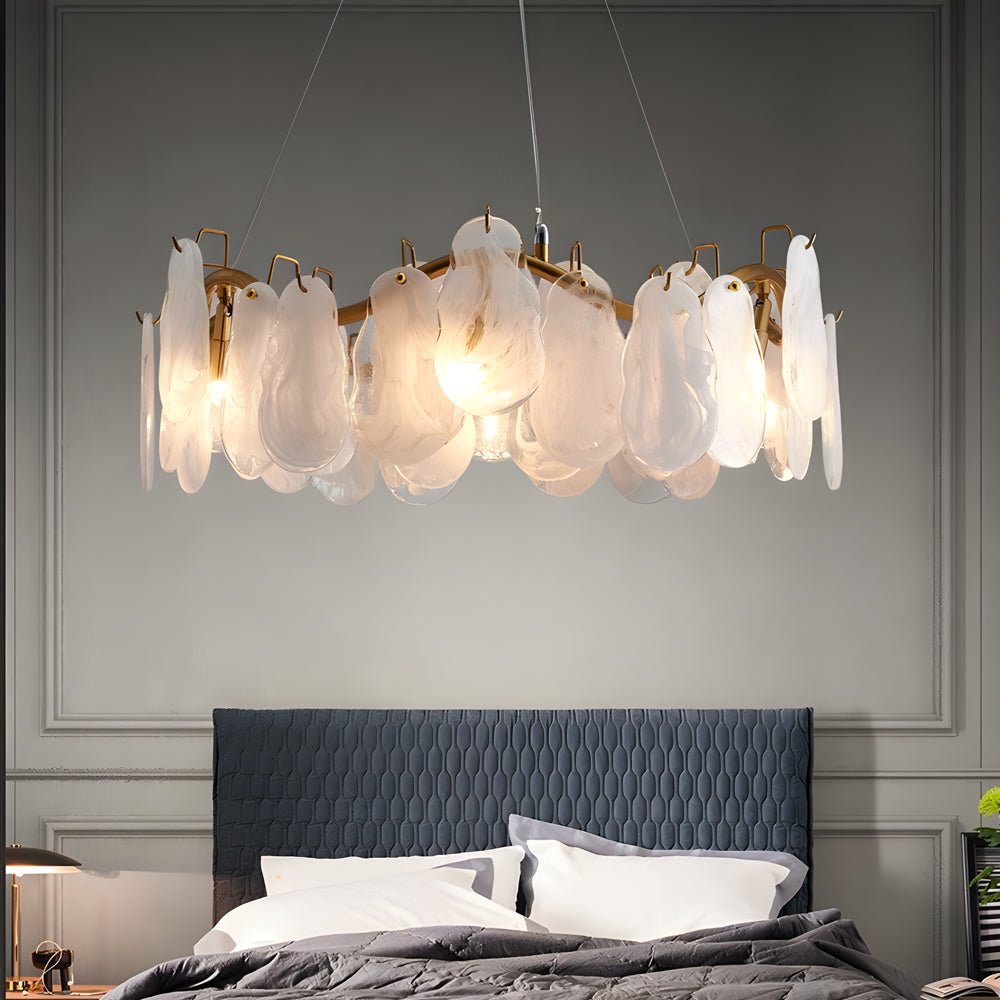 Round & Long Wave Glass Clouds LED Chandelier – 3-Step Dimming