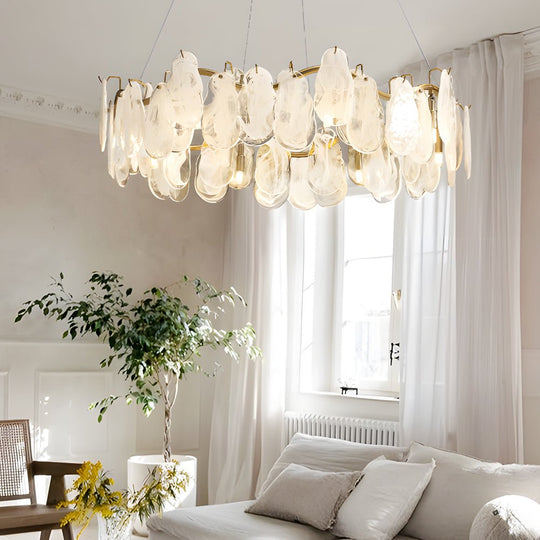 Round & Long Wave Glass Clouds LED Chandelier – 3-Step Dimming