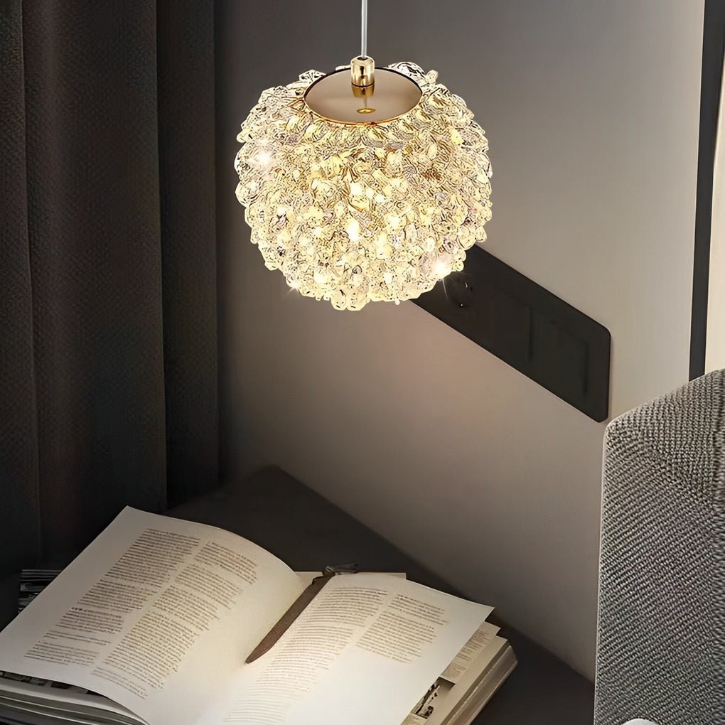 Round Luxurious Crystal Ball Three Step Dimming Modern Pendant Light