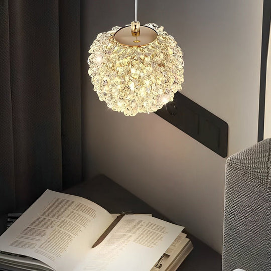 Round Luxurious Crystal Ball Three Step Dimming Modern Pendant Light