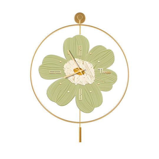 Round Metal Battery Operated LED Flower Wall Clock