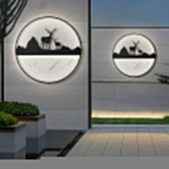 Round Mountain Scenery Silhouette Dimmable with Remote Outdoor Wall Lights