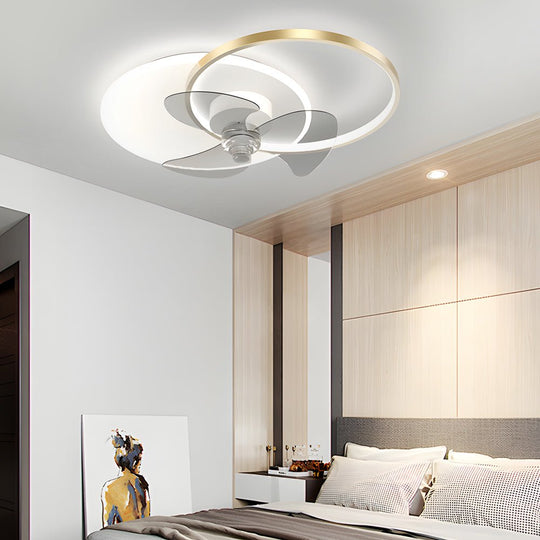 Round Gold 23.6" Flush Mount Silent Ceiling Fan with 3-Step Dimmable LED