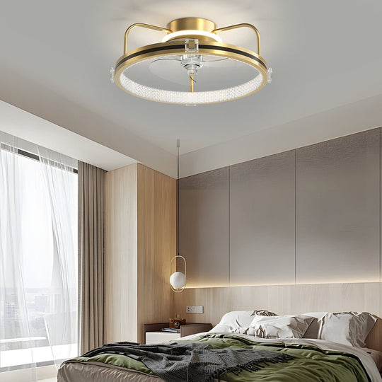 Round Gold 19.7" Silent Ceiling Fan with 3-Step Dimmable LED – Flush Mount