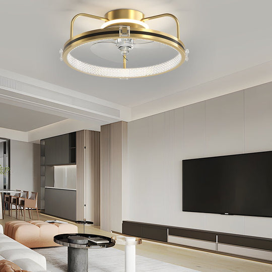 Round Gold 19.7" Silent Ceiling Fan with 3-Step Dimmable LED – Flush Mount