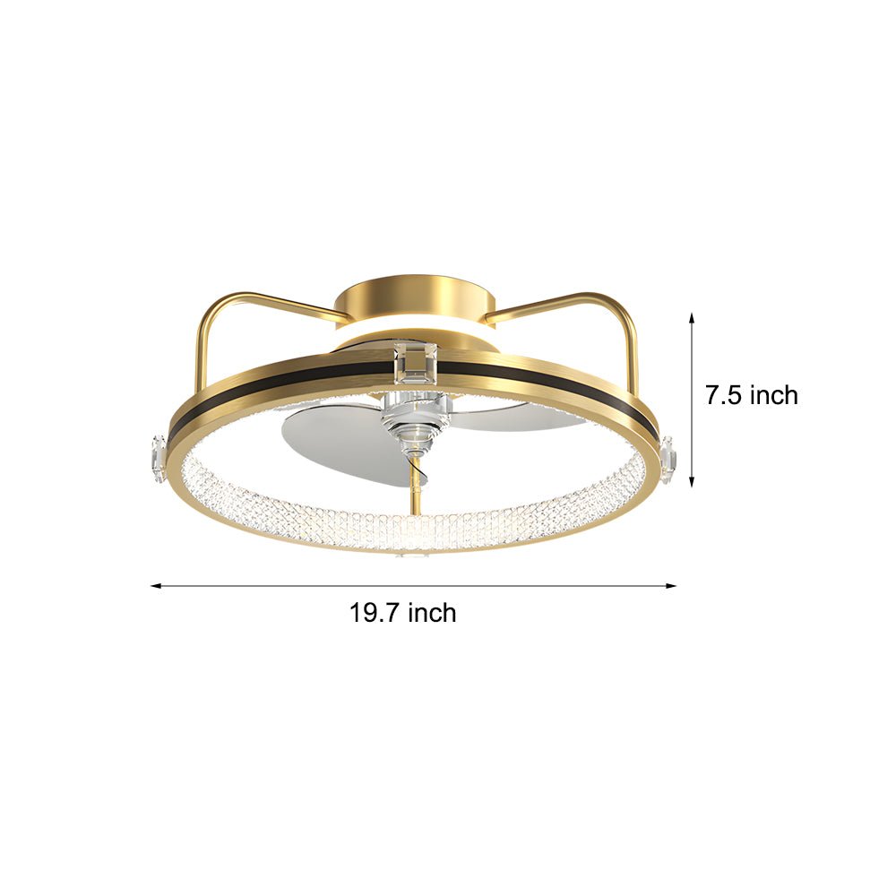Round Gold 19.7" Silent Ceiling Fan with 3-Step Dimmable LED – Flush Mount
