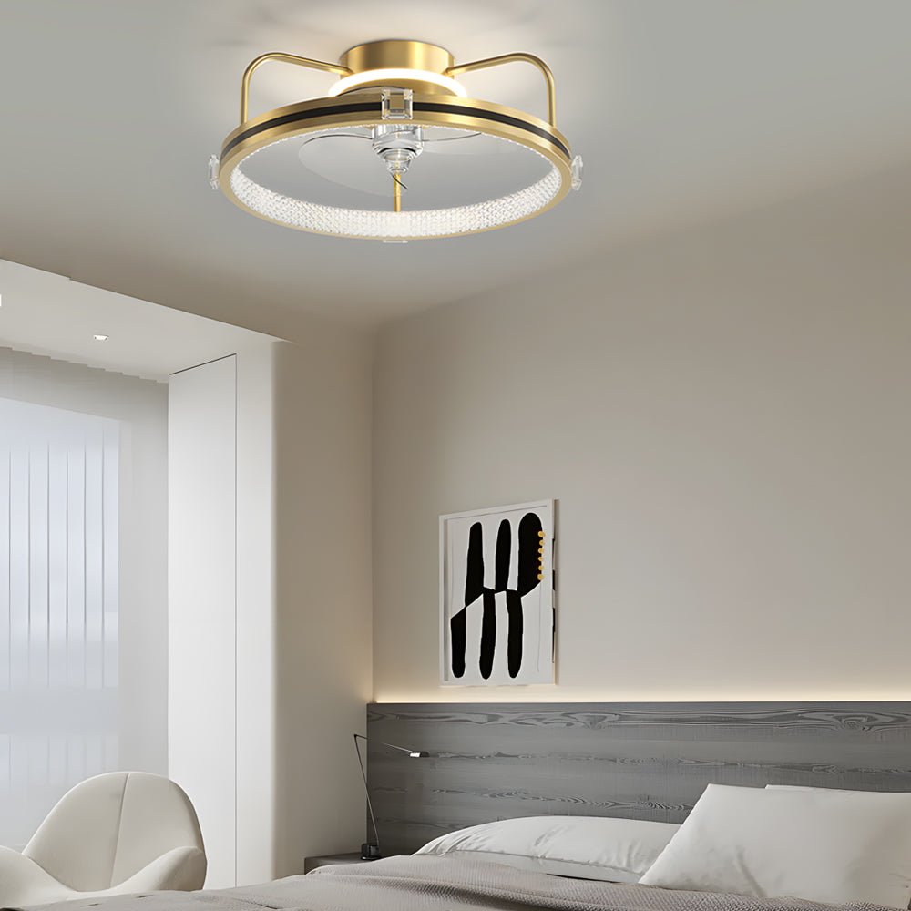 Round Gold 19.7" Silent Ceiling Fan with 3-Step Dimmable LED – Flush Mount