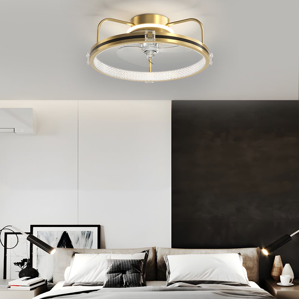 Round Gold 19.7" Silent Ceiling Fan with 3-Step Dimmable LED – Flush Mount