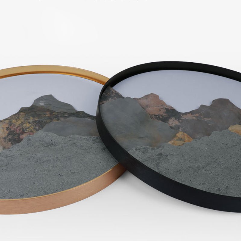 Round Natural Rock Slab LED Wall Light with Mountain Scenery Design