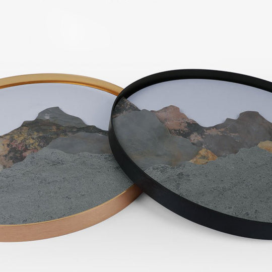 Round Natural Rock Slab LED Wall Light with Mountain Scenery Design