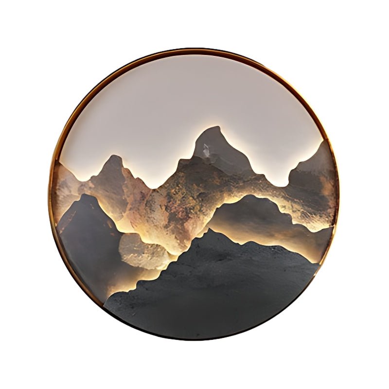 Round Natural Rock Slab LED Wall Light with Mountain Scenery Design