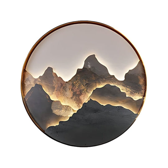 Round Natural Rock Slab LED Wall Light with Mountain Scenery Design