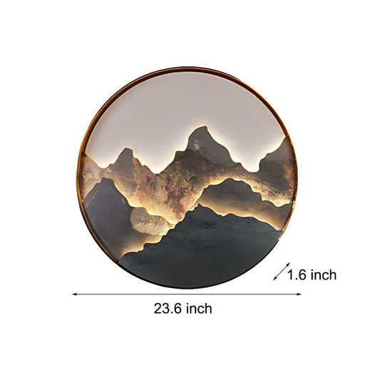 Round Natural Rock Slab LED Wall Light with Mountain Scenery Design