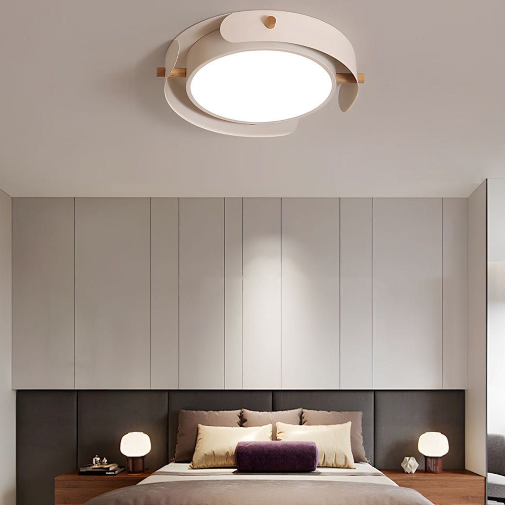 Nordic Round Wood Drum Flush Mount Ceiling Light